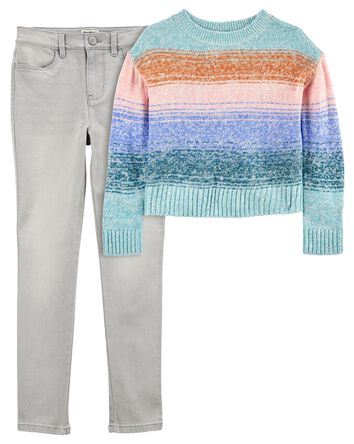 Kid 2-Piece Sweater and Stretch Denim Jeans Set, 