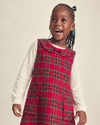 Girls 2-Piece Plaid Cardigan Dress Set - Red/Cream, image 2 of 7 slides