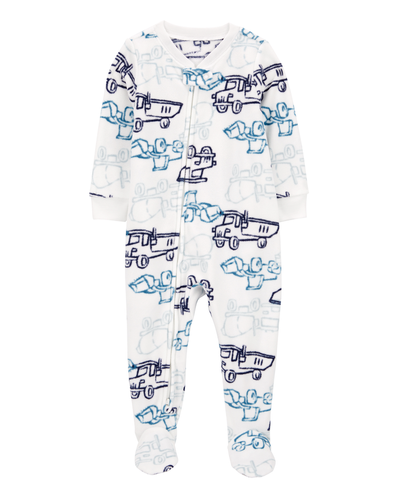 Toddler 1-Piece Construction Fleece Footie Pyjamas, image 1 of 4 slides