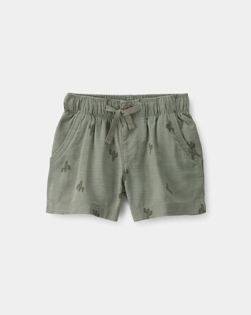 Baby Boy Cactus Drawstring Shorts - Olive, 