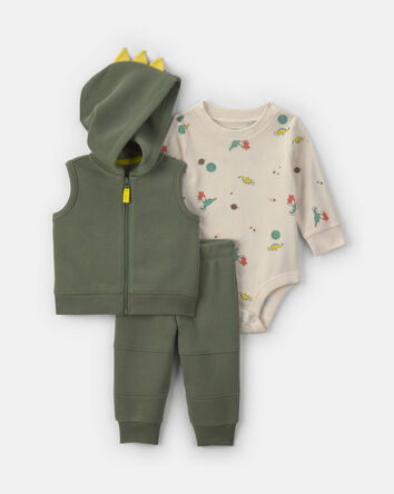 Baby Boy 3-Piece Dinosaur Fleece Layering Set - Green, 