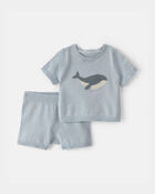Baby 2-Piece Whale Short-Sleeve Sweater Top & Short Set - Blue, image 1 of 5 slides
