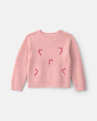 Toddler Girl Candy Cane Sweater - Pink, image 1 of 3 slides