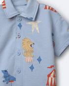 Toddler Boy Button-Down Short-Sleeve Shirt in Circus Print - Blue, image 6 of 6 slides