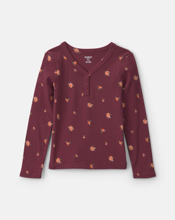 Filles - Haut manches longues &agrave; motif floral &ndash; Bourgogne, 