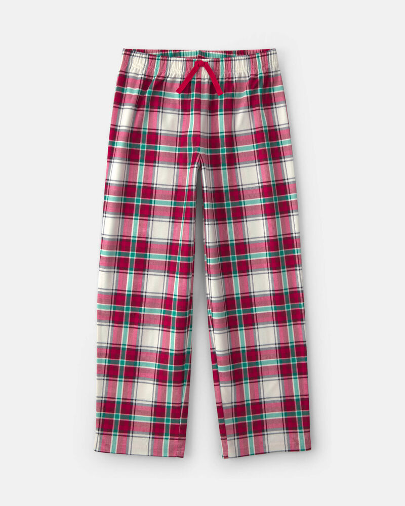 Kids Christmas Plaid Fleece Loose Fit Pyjama Bottoms - Red/Green, image 1 of 4 slides