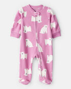 Baby Girl Polar Bear Print Loose Fit Long-Sleeve Sleeper - Pink, image 1 of 4 slides