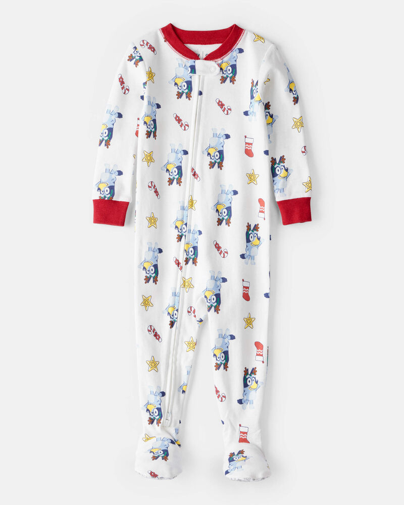 Baby Bluey™ 100% Cotton Long-Sleeve Snug Fit 1-Piece Pyjamas - White, image 1 of 4 slides