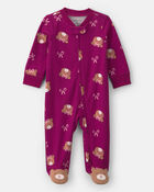 B&eacute;b&eacute; fille - Grenouill&egrave;re 100 % coton avec fermeture &agrave; glissi&egrave;re double sens &agrave; motif ourson &ndash; Mauve, image 1 sur 7 diapositives