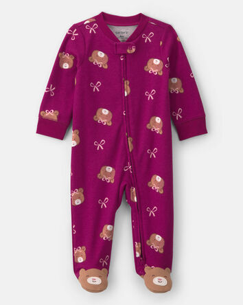 Baby Girl Bear 100% Cotton 2-Way Zip Sleeper - Purple, 