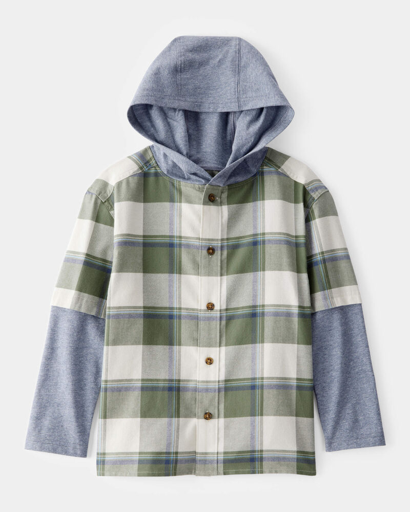 Kid 2-Piece Layered-Look Button-Down Hooded Tee, image 1 of 3 slides