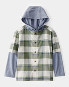 Kid 2-Piece Layered-Look Button-Down Hooded Tee, image 1 of 3 slides