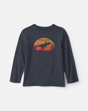 Gar&ccedil;ons - T-shirt manches longues &agrave; imprim&eacute; de dinosaures &laquo;Wild West&raquo; - Bleu marine, 