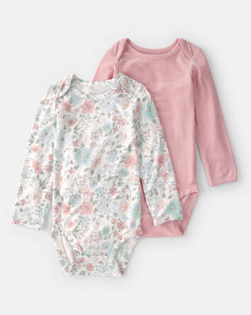 Baby Girl 2-Pack Butterfly Garden Multipack Bodysuits - Pink/Ivory, 