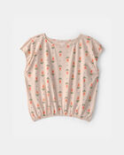 Girls Floral Short-Sleeve Top - Tan, image 1 of 3 slides