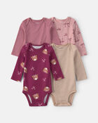 Baby Girl 4-Pack Bear & Bows Long-Sleeve Bodysuits, image 1 of 6 slides