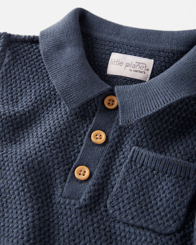 Toddler Organic Cotton Crotchet Knit Polo Shirt, image 2 of 4 slides