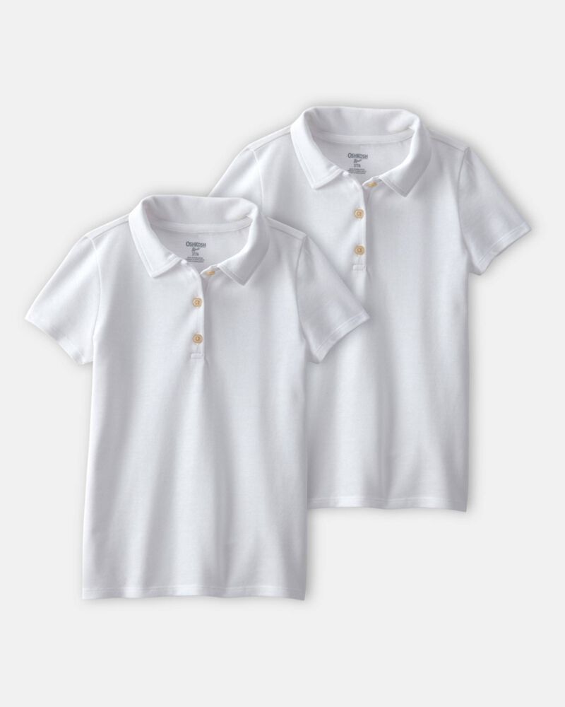 Girls 2-Pack Uniform Piqu&eacute; Polo Shirts - White, image 1 of 3 slides