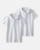 Girls 2-Pack Uniform Piqu&eacute; Polo Shirts - White, image 1 of 3 slides