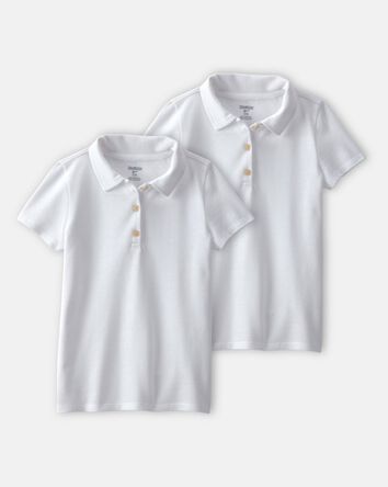 Girls 2-Pack Uniform Piqu&eacute; Polo Shirts - White, 