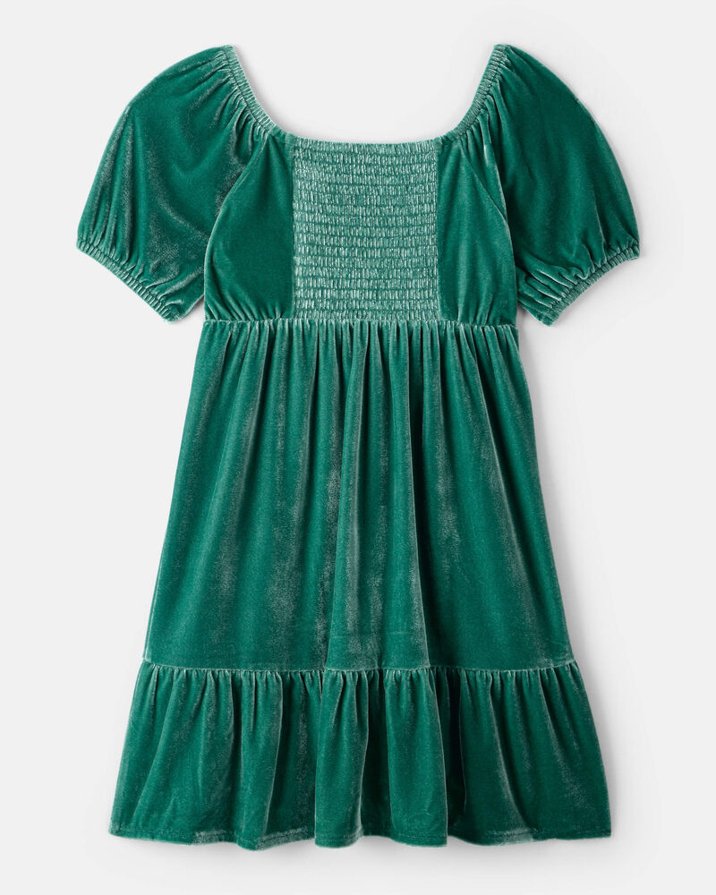 Girls Velvet Short-Sleeve Occasion Dress - Green, image 3 of 5 slides
