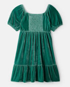 Girls Velvet Short-Sleeve Occasion Dress - Green, image 3 of 5 slides