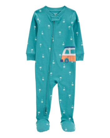 Baby Car Polka Dot Snug Fit Cotton Footie 1-Piece Pyjamas - Turquoise, 