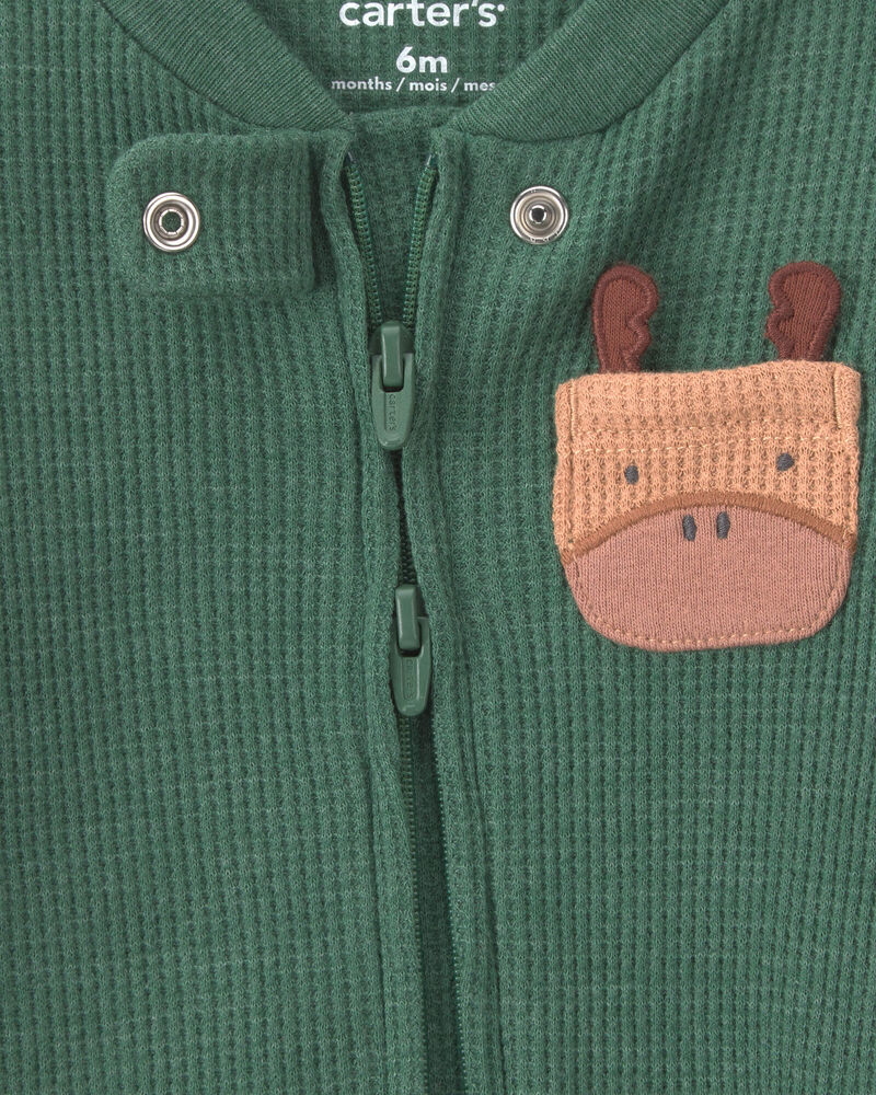 Baby Boy Moose Cotton 2-Way Zip Thermal Sleepers - Green, image 3 of 5 slides