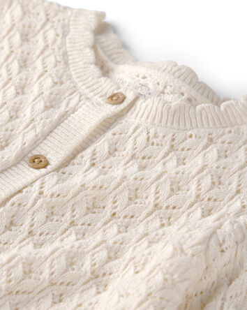 Girls Organic Cotton Pointelle Sweater Cardigan, 