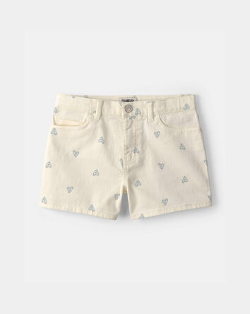 Girls Heart Denim Shorts - White, 