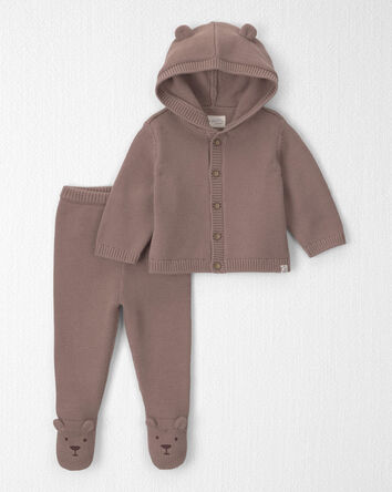 B&eacute;b&eacute; - Ensemble 2 pi&egrave;ces cardigan et pantalon en tricot de coton biologique, 