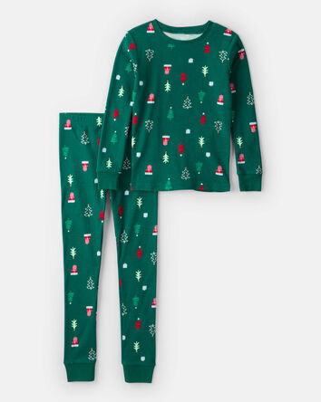 Kid Green Trees 100% Cotton Long-Sleeve Snug Fit 2-Piece Pajamas - Green, 
