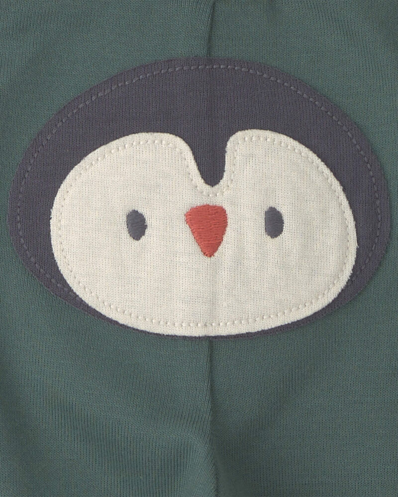 B&eacute;b&eacute; gar&ccedil;on - Ensemble 3 pi&egrave;ces cache-couches manches longues et pantalon &agrave; motif pingouin &ndash; Vert/Gris/Cr&egrave;me, image 4 sur 5 diapositives