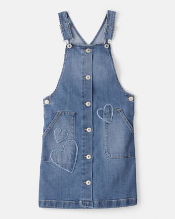 Girls Sleeveless Heart Denim Skirtall - Blue, 