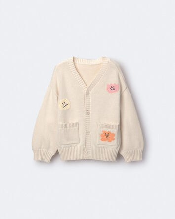 Toddler Cardigan with Avenue Pockets in Character Print- Cream, 