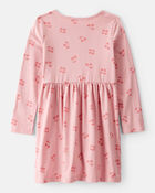 Girls Cherry Print Long Sleeve Cotton Dress - Pink, image 2 of 4 slides