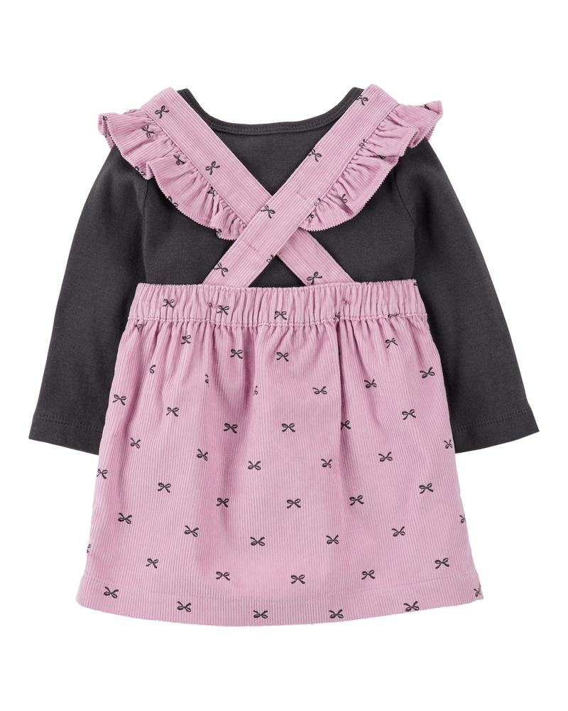 Baby 2-Piece Tee & Bow Corduroy Jumper & Tights Set, image 2 of 6 slides