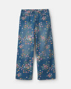 Girls Floral Denim Wide-Leg Jeans - Medium Wash, image 1 of 5 slides