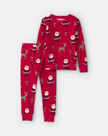 Toddler 2-Piece Beige Santa Christmas 100% Cotton Snug Fit Pyjama Set - Red, 
