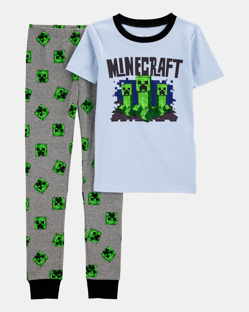 Gar&ccedil;ons - Pyjama 2 pi&egrave;ces en coton ajust&eacute; imprim&eacute; de Minecraft - Bleu, image 1 sur 2 diapositives