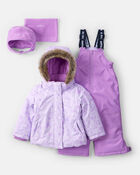 Toddler Girl 2-Piece Taslan Snowflake Print Snowsuit Set - Violet, image 1 of 13 slides