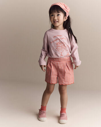 Toddler Girl Birthday Cake Long-Sleeve Relaxed Graphic Tee - Light Pink, 