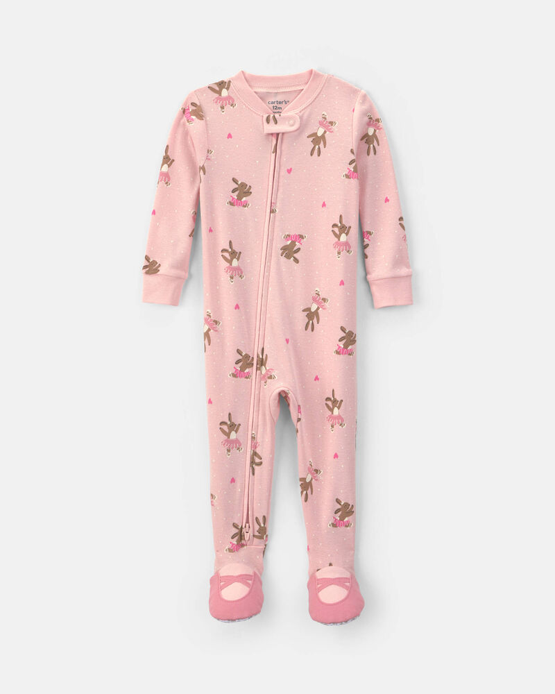 Toute-petit fille - Pyjama ajust&eacute; 1 pi&egrave;ce en coton &agrave; imprim&eacute; de lapins et ballerines &ndash; Rose, image 1 sur 4 diapositives
