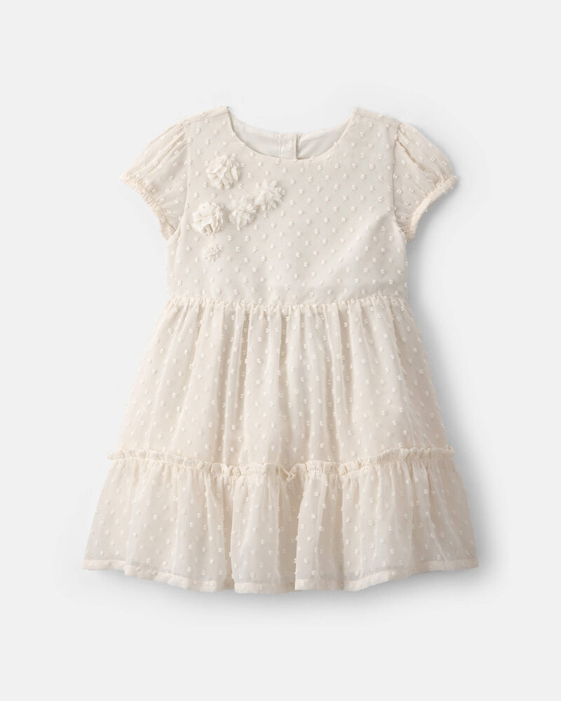 Toddler Girl Swiss Dot Occasion Dress - Cream, image 1 of 4 slides