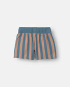 Toddler Boy Long-Line Short in Stripes - Slate/Brown, image 5 of 6 slides