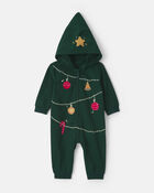 Baby Christmas Tree French Terry Long-Sleeve Jumpsuit - Green, image 1 of 4 slides