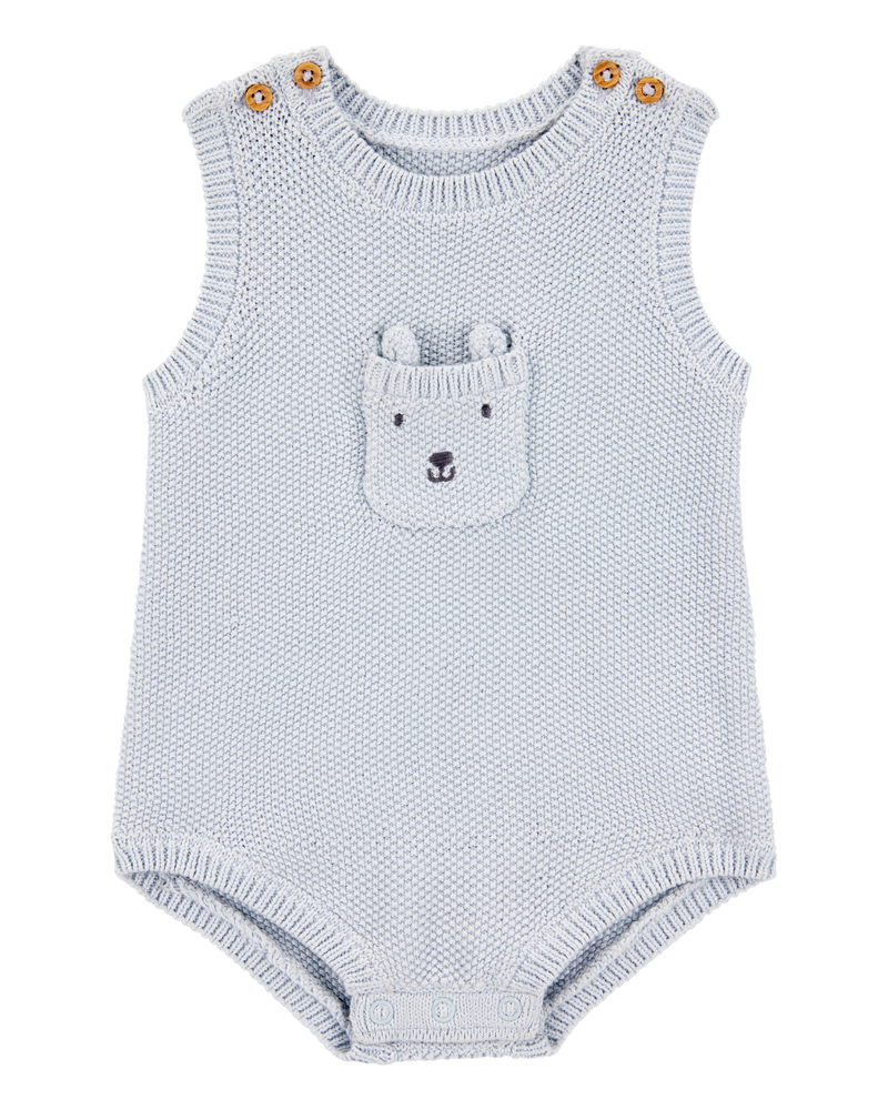 Baby Solid Cotton Romper - Blue, image 1 of 3 slides