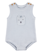 Baby Solid Cotton Romper - Blue, image 1 of 3 slides