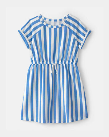 Girls Striped French Terry Dress - Blue/Ivory , 