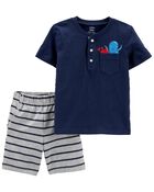 2-Piece Henley Tee & Short Set, image 1 of 2 slides